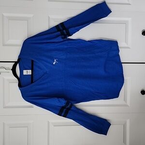 PINK, V-Neck Long Sleeve, Silver Sequin on back, Blue with Black Stripes, Size L